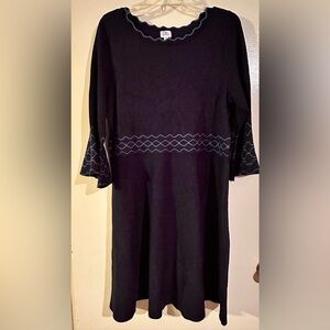 Dress Barn Rayon Blend Stretch Navy Bell Sleeve Fit & Flare Sweater Dress Sz 2X